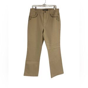 Lauren Jeans Co Ralph Lauren Womens 12 Beige Studded Detail Wide Leg Bootcut